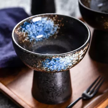 High-Footed Black Ceramic Dessert Bowl for Sundaes