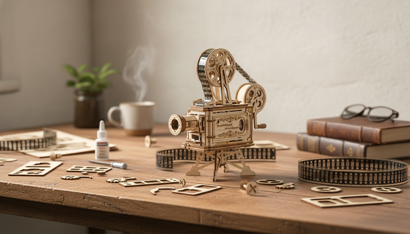 183-Piece Hand-Crank Wooden Film Projector Kit Guide