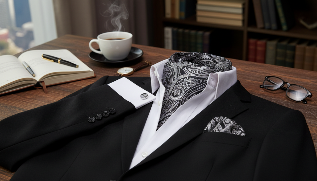 Paisley Ascot Cravat Set: Cufflinks & Pocket Square