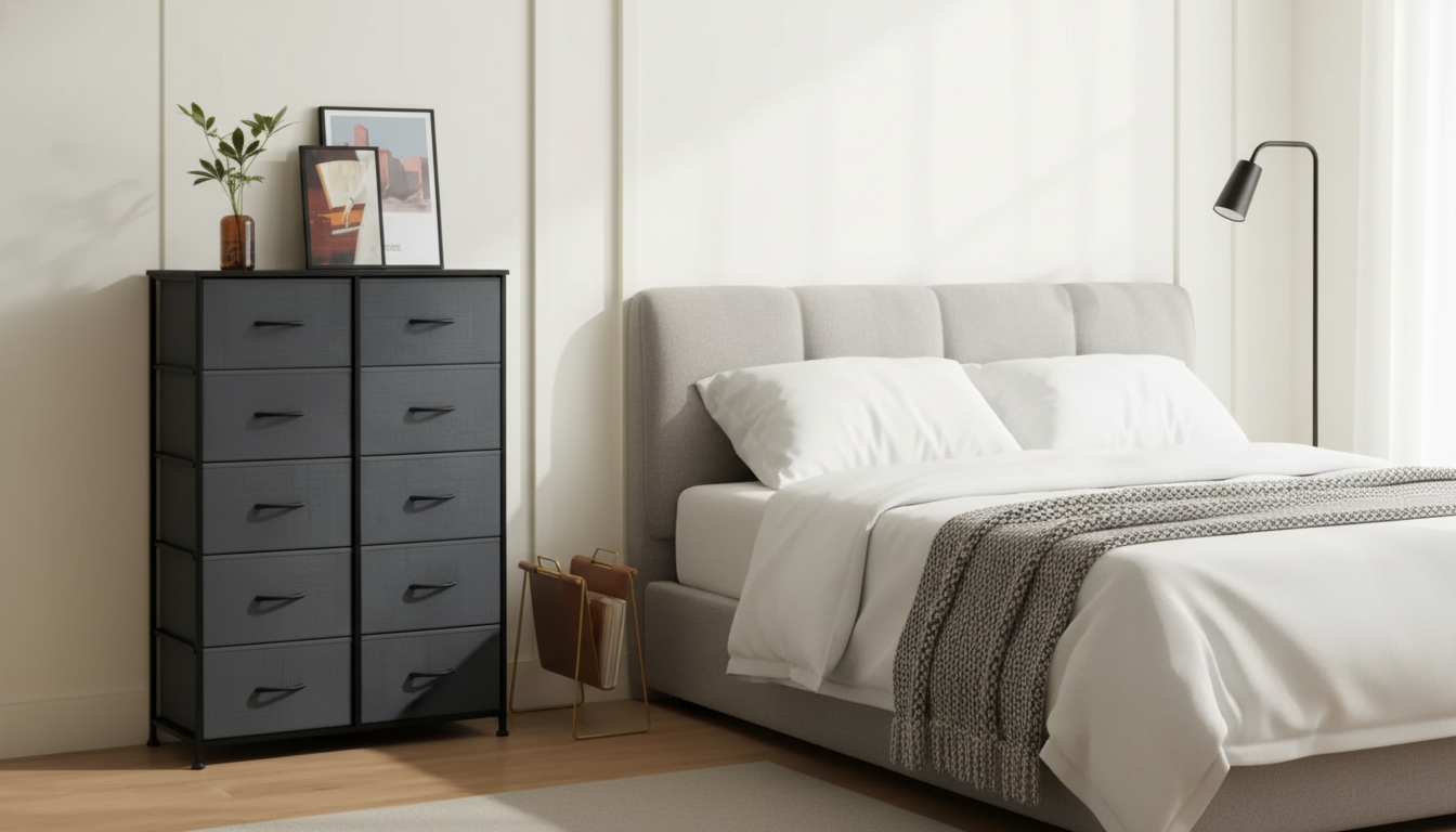 10-Drawer Fabric Nightstand: Steel Frame Bedside Storage