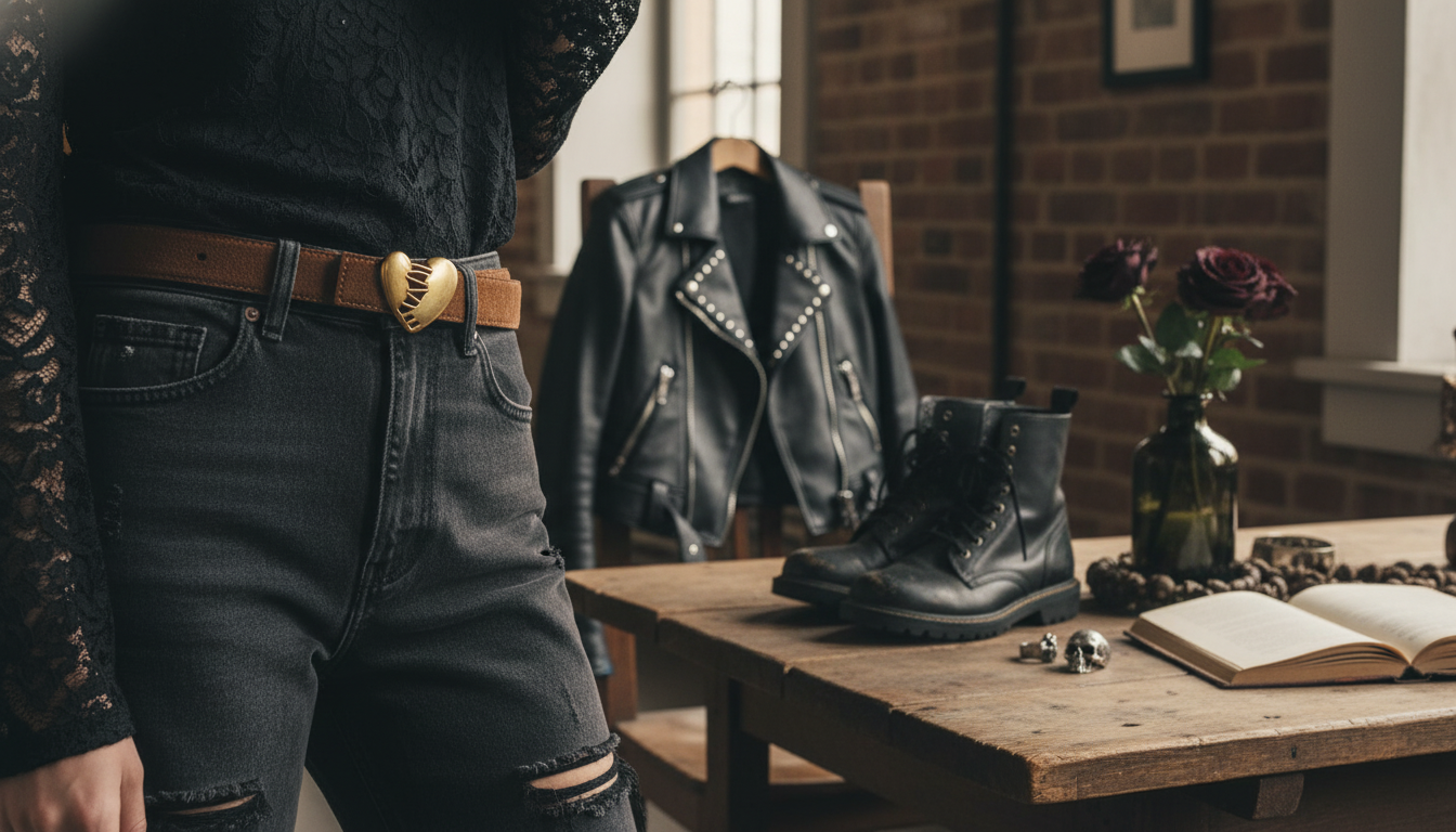 Heart Buckle Suede Belt: Gothic-Punk Waist Styling