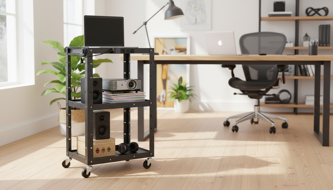 Mobile Height-Adjustable AV Cart With Power & Cable Control
