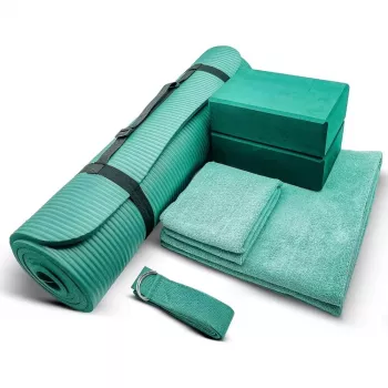 7-Piece Home Yoga Set: Thick Mat, Blocks, Strap & Towels